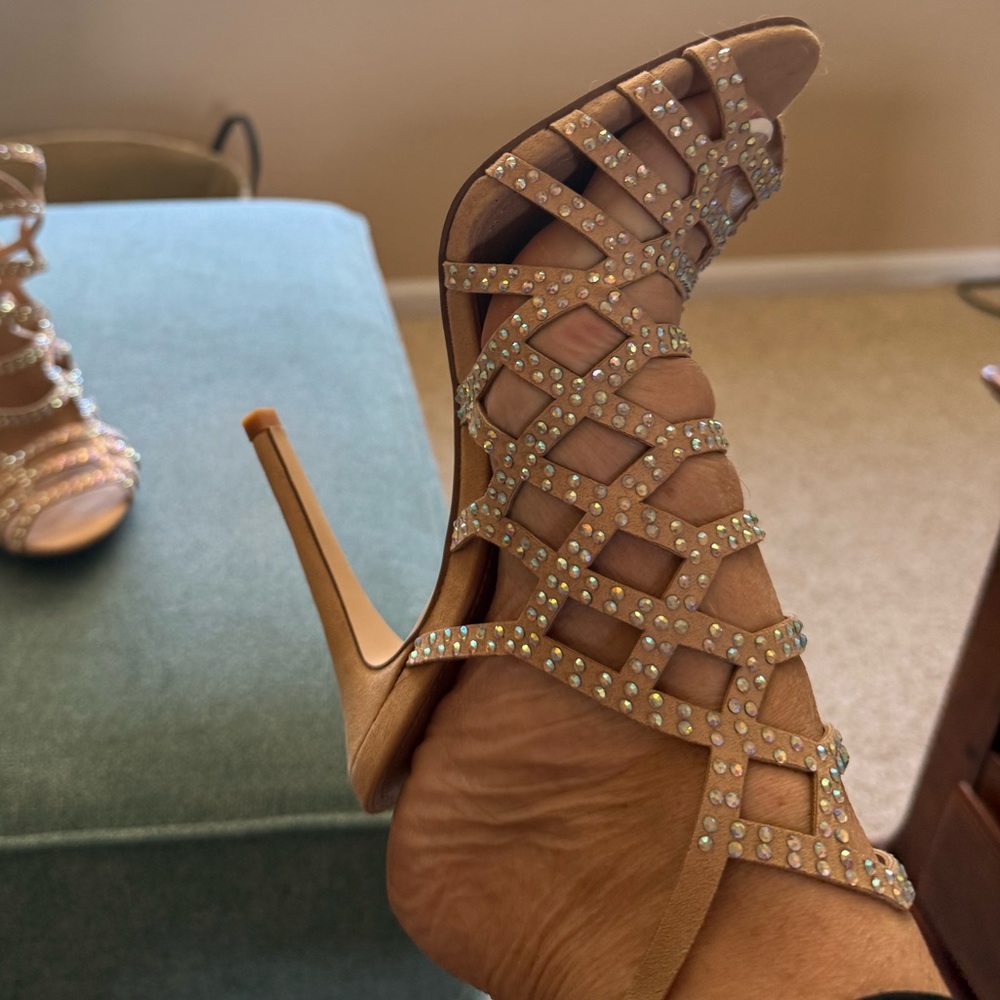 Beige Strappy Sandals with Rhinestones Madden Girl